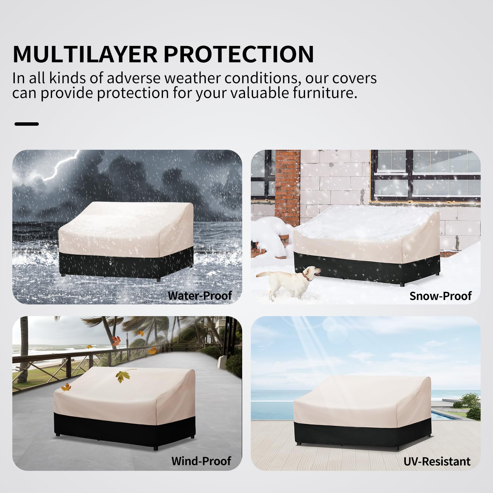 BOLTLINK Patio Furniture Covers Waterproof, Heavy Duty 3-Seater Outdoor Sofa Cover Fits up to 85W x 37D x 35H inches, White & Black