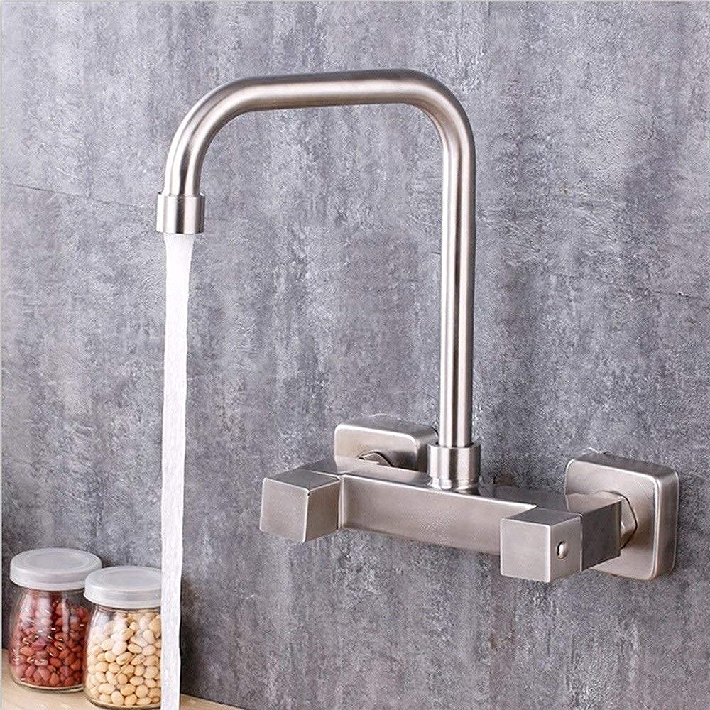 Faucets,Wall-Mounted Kitchen Spin Hot and Cold Faucet Bathroom Bathtub 304 Stainless Steel in-Wall Faucet Cold Heat (A) (C)