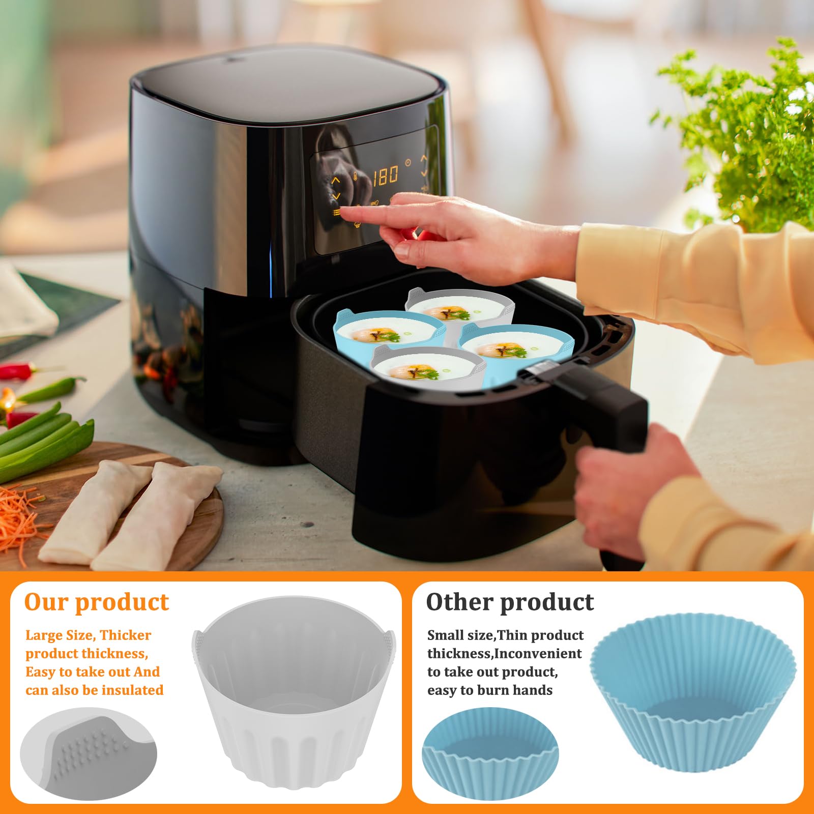 9Pcs Air Fryer Egg Poacher Cups, Silicone Egg Poacher Cups, Egg Cooking Cups, Reusable Nonstick Air Fryer Egg Mold, Poached Egg Cooker, Silicone Ramekins Cupcake Baking Cups for Air Fryer Oven Microwave