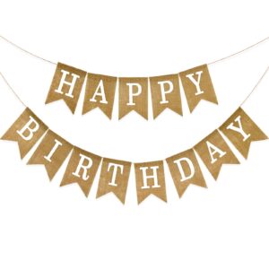 anwyll happy birthday banner,burlap birthday banner bunting,pre-strung happy birthday party decorations,rustic happy birthday banner sign for women men birthday celebration party decor indoor outdoor