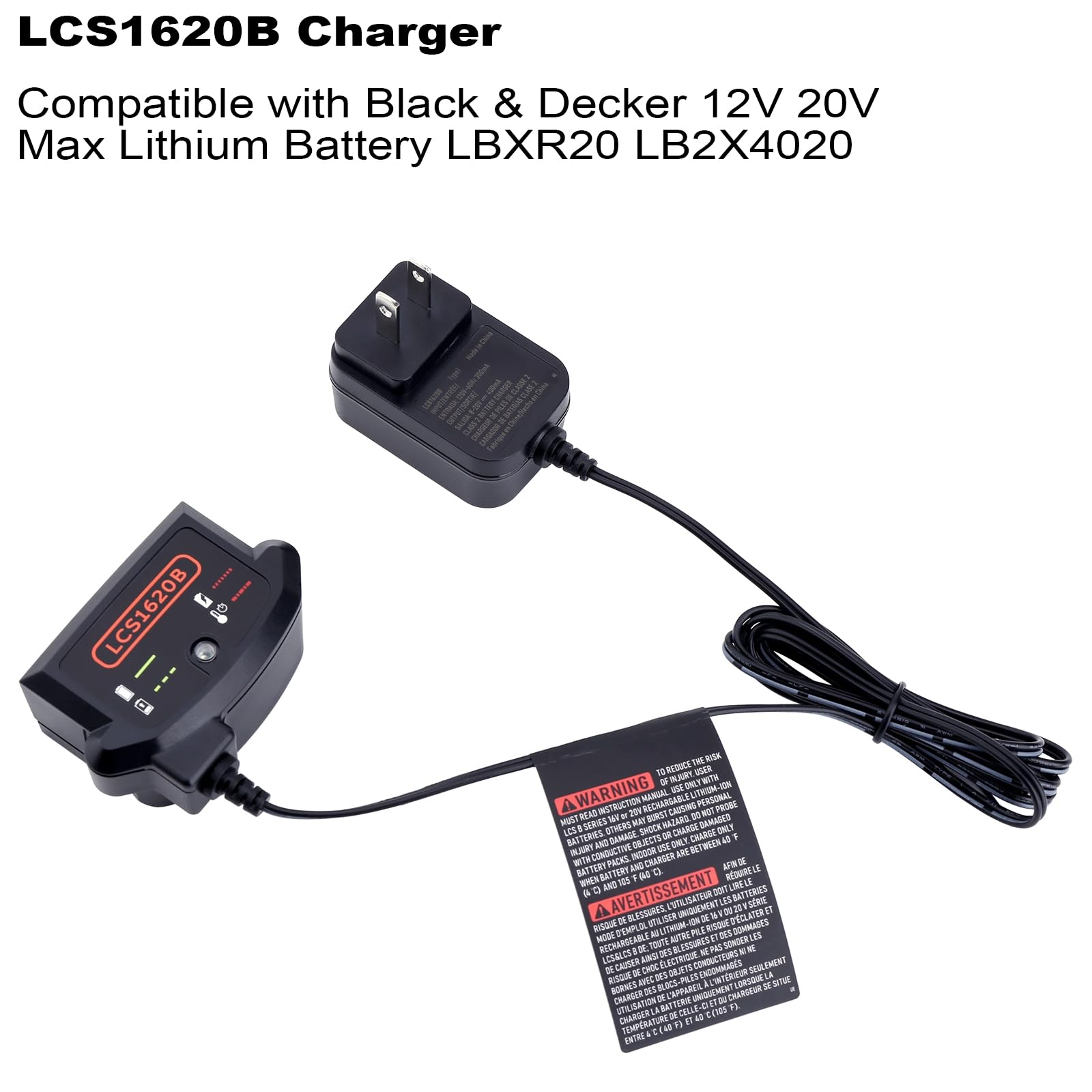 LCS1620B Compatible with Black and Decker 20V Lithium Battery Charger, Compatible with Black & Decker 12V 20V Battery LBXR20 LBXR20-OPE LBX4020 LB2X4020