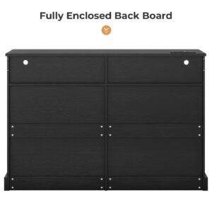 DICTAC Dresser for Bedroom with LED Lights and Charging Station, Black Dresser with No Handle Drawers, Modern Chest of Drawers, Dimensions 50.4''L x 15.7''D x 36.7''H