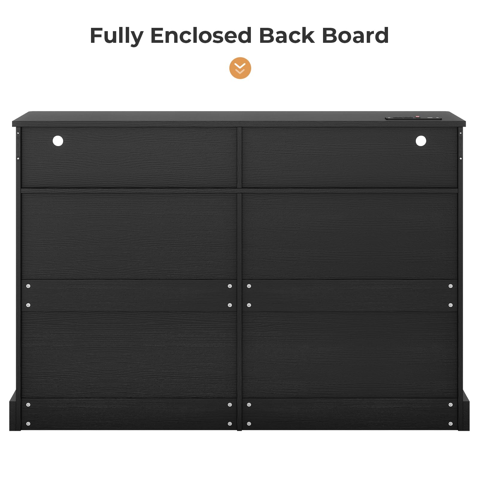 DICTAC Dresser for Bedroom with LED Lights and Charging Station, Black Dresser with No Handle Drawers, Modern Chest of Drawers, Dimensions 50.4''L x 15.7''D x 36.7''H