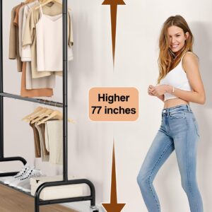 MISSLO Heavy Duty Clothing Racks for Hanging Clothes Rack Double Rod Garment Rack Rolling Closet Wardrobe Rack on Wheels, Metal, Adjustable, Black