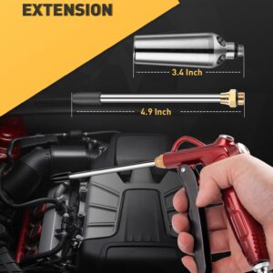 High Volume Air Blow Gun with Powerful Flow Nozzle, Retro Red Air Nozzle Blower Gun with 4.9" Stainless Steel Extension & 1/4'' Standard Quick Plug, Pneumatic Tool for Air Compressor Accessories