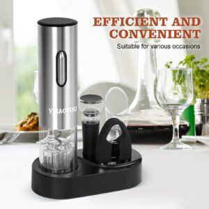 Electric Wine Bottle Opener -The Wine Gift Set, Includes a Charging Wine Bottle Opener, Wine Aerator, Vacuum Wine Preserver, Storage Base, Foil Cutter & USB Cable (Stainless Steel)