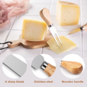 Wekvgz Cheese Knife Set, 4 Small Stainless Steel Charcuterie Board Utensils with Magnetic Acacia Wood Holder, Cheese Cutter Set (A)