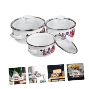 Homoyoyo 3pcs Enamelware Pot Set Enamel Stock Pot with Lid Floral Retro Cooking Pot Vintage Soup Pot Nesting Stew Pot Enameled Steel Cookware for Home Kitchen 12cm 16cm 18cm