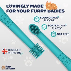 PAWINTOWN Soft Cat Toothbrush Set – Suitable for Dogs – Food Grade Silicone – Cat Dental Care, Cat Teeth Cleaning, Cat Tooth Brushing Kit (Tropical Teal)