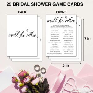 OZTEMETY Would She Rather Bridal Shower Games, Minimalist Engagement Party Game Cards, Bachelorette Party Games, Aesthetic Bridal Shower Decorations, 25 Cards(white008)