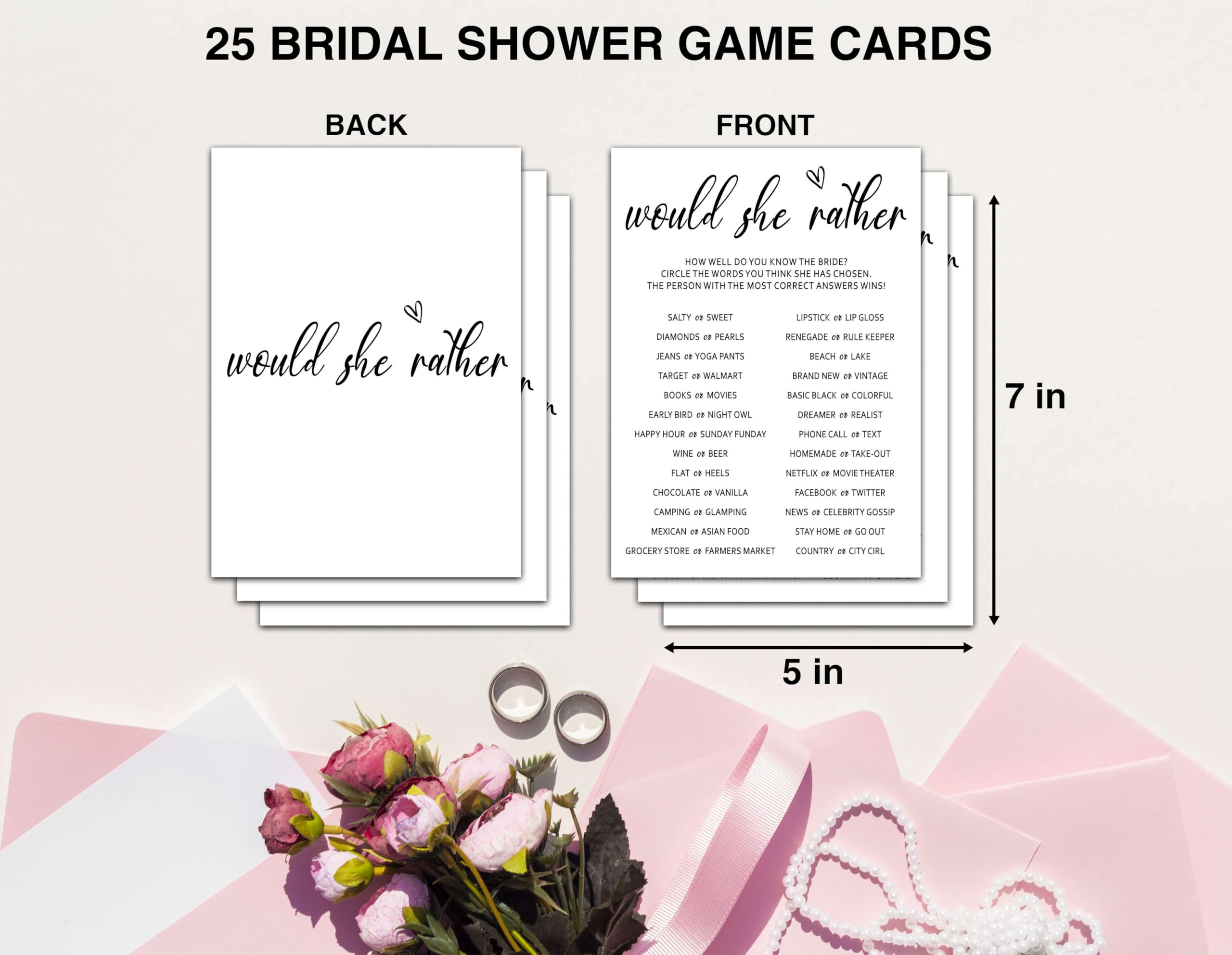 OZTEMETY Would She Rather Bridal Shower Games, Minimalist Engagement Party Game Cards, Bachelorette Party Games, Aesthetic Bridal Shower Decorations, 25 Cards(white008)