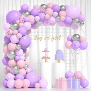 Pink and Purple Balloons Arch Kit, Purple and Silver Balloon Garland Kit with Pink Purple Silver Balloons Butterfly Stickers, DIY Balloon Party Decoratived for Birthday Baby Shower New Year Christmas