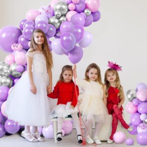 Pink and Purple Balloons Arch Kit, Purple and Silver Balloon Garland Kit with Pink Purple Silver Balloons Butterfly Stickers, DIY Balloon Party Decoratived for Birthday Baby Shower New Year Christmas