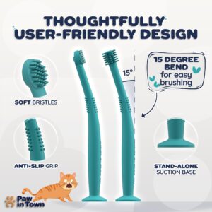 PAWINTOWN Soft Cat Toothbrush Set – Suitable for Dogs – Food Grade Silicone – Cat Dental Care, Cat Teeth Cleaning, Cat Tooth Brushing Kit (Tropical Teal)