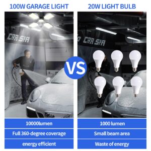 onffo LED Garage Light, 100W Deformable LED Garage Ceiling Lights, 10000 Lumen Ultra Bright LED Garage Light 4+1 Adjustable Panel, E26/E27 Socket, Shop Lights for Basement Workshop Barn Storage Room