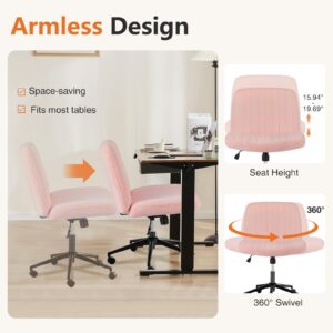 CUANBOZAM Armless Desk Chair, Criss Cross Chair with Wheels, Fabric Padded Desk Chair, Modern Swivel Height Adjustable Office Chair with Wide Seat for Home, Office, Make Up, Bed Room