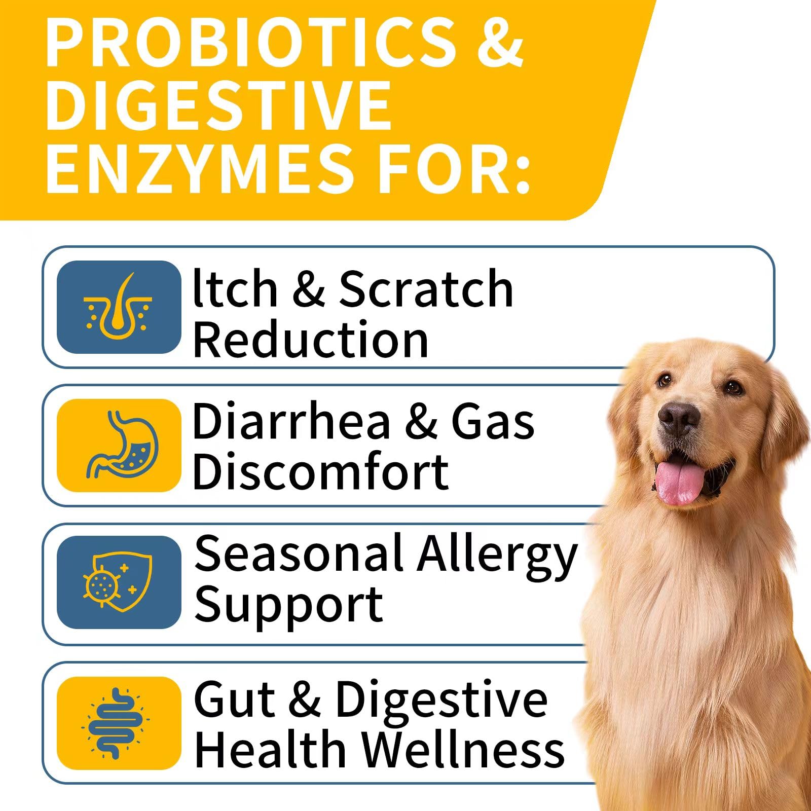 WONTECHMI Probiotics for Dogs, Improve Itchy Skin Itchy Ears, Gut Health, Yeast Balance, Allergies, Immunity, Dog Probiotics and Digestive Enzymes with Prebiotics, Reduce Diarrhea (Chicken, 120 chews)