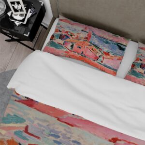 HOBBOY Bright Watercolor Bedding Sets 3 Piece 1 Duvet Cover with Zipper Ties 2 Pillowcases Henri Matisse Painting Art Soft Duvet Cover Set Twin Size