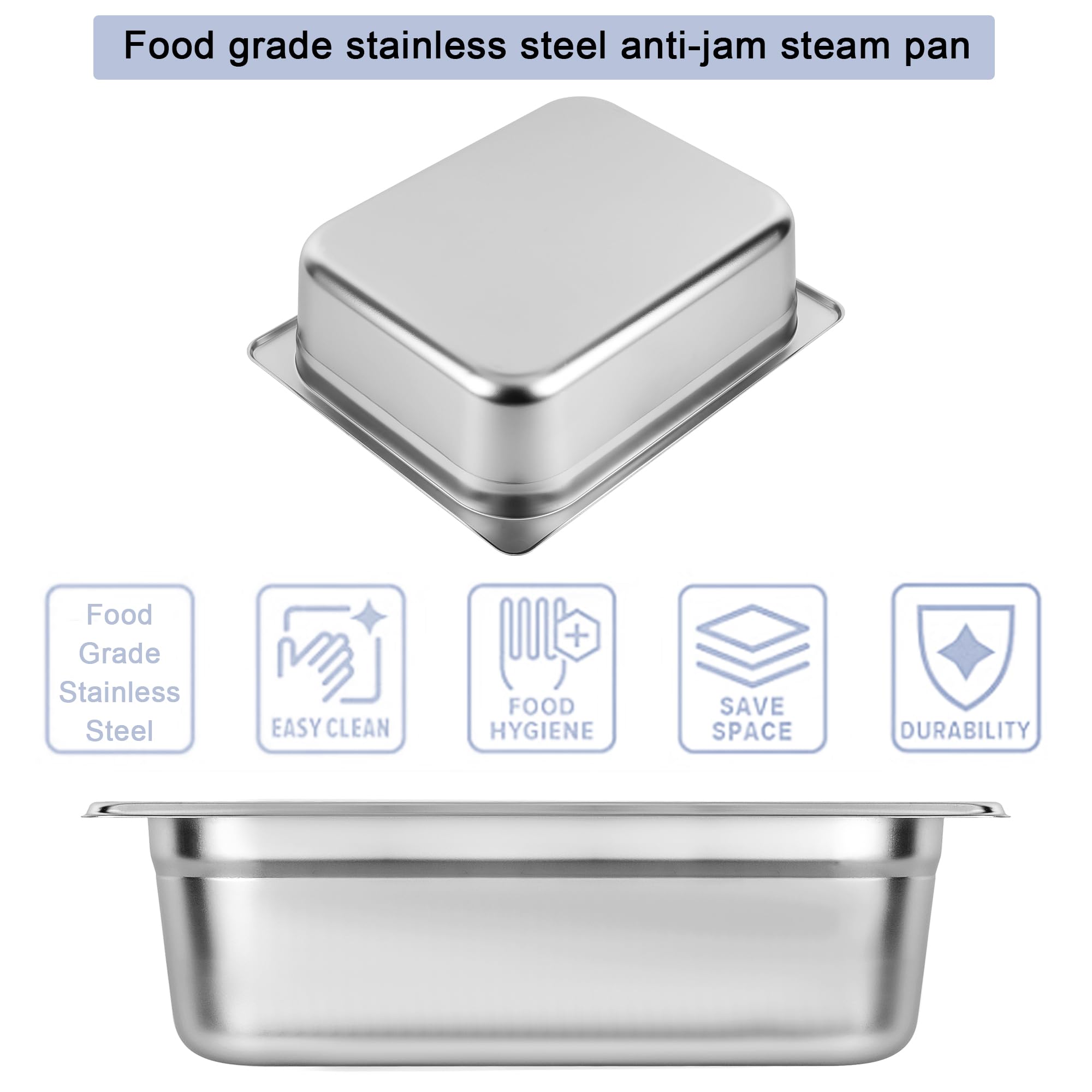 ORNKAT Hotel Pans Stainless Steel Steam Pan 4 Pack 1/2 Half Size 4.0"&6.0" Trays Household Restaurant Food Catering Tray Anti-jamming Bread Salad Table Pans