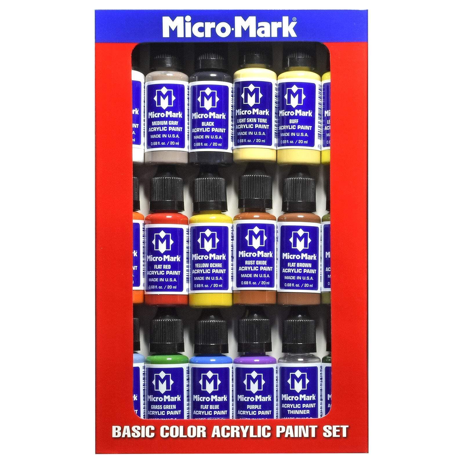 Micro-Mark Basic Color Model Paint Set - Versatile Paint Set for Models, Miniatures, Game Figures, Canvas, and Crafts