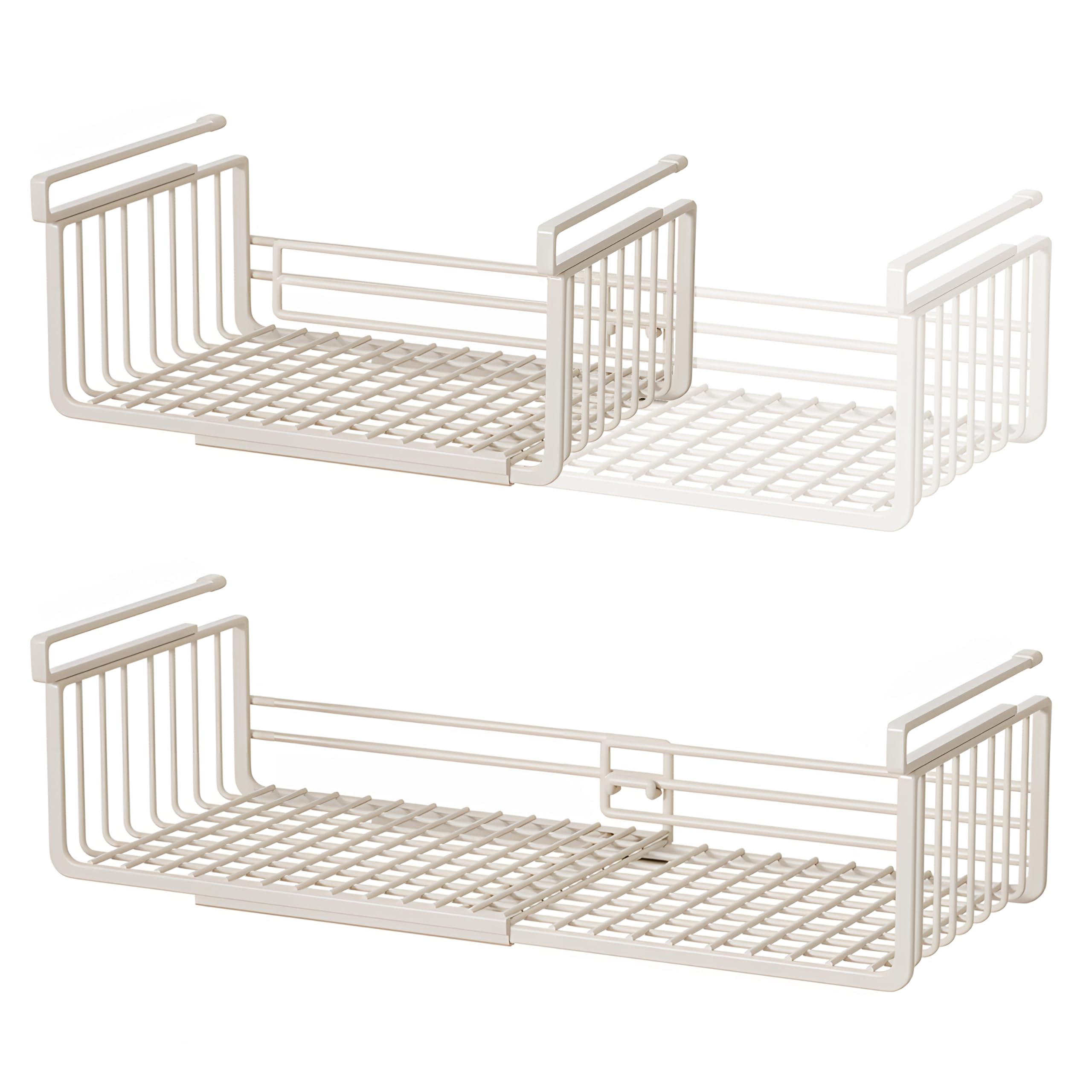 Finnhomy 2 Pack Under Cabinet Shelf Basket Organizer,Under Shelf Wire Basket Hanging Storage Baskets,Adjustable Under Cabinet Shelf,Metal Wire Rack Baskets,Adjustable from 14.2” to 23.6”,