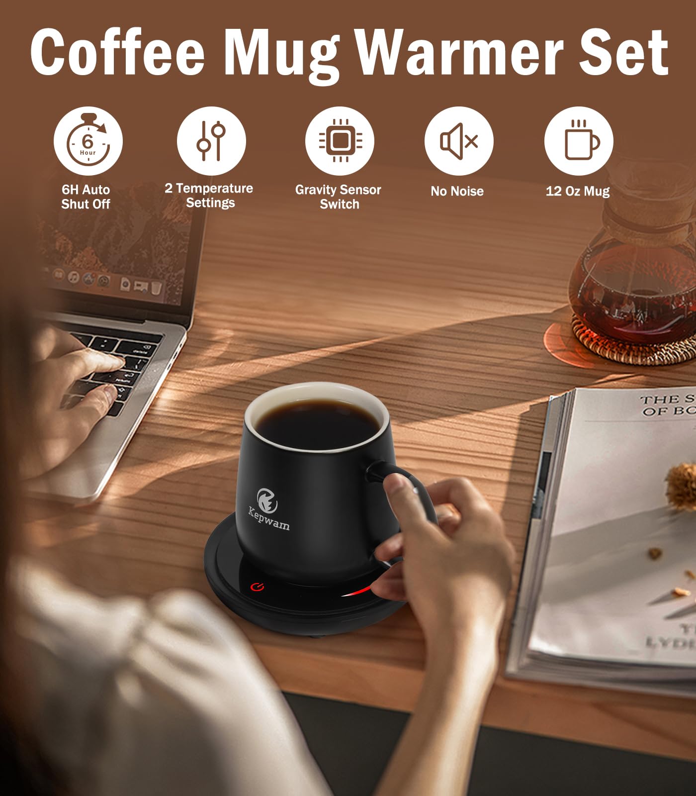 Coffee Mug Warmer & Mug Set with 2 Temp Settings, Coffee Lovers Present for Women Men, Coffee Cup Warmer with Auto Shut Off, Coffee Warmer for Christmas Day, Birthday, Valentine's Day Present