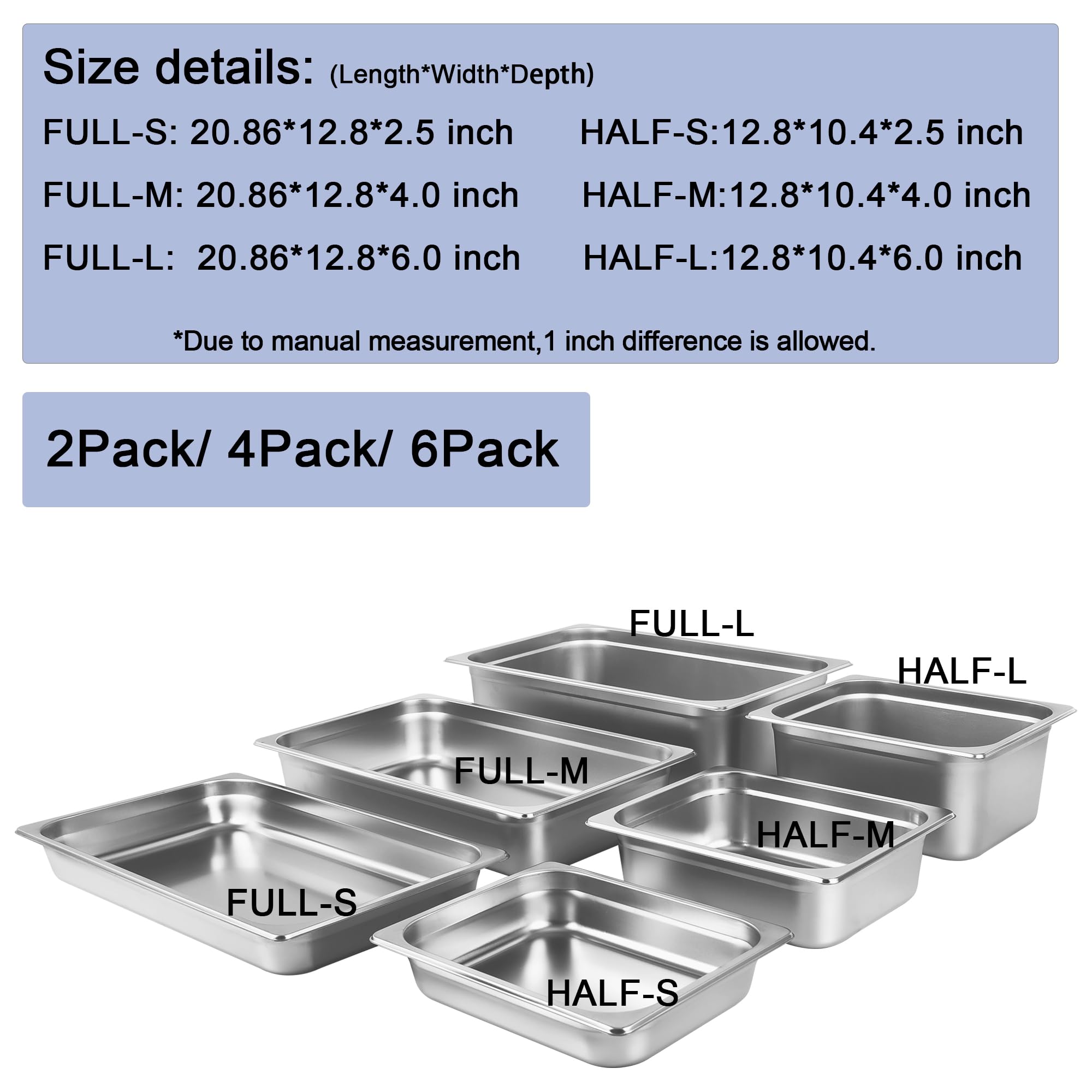 ORNKAT Hotel Pans Stainless Steel Steam Pan 4 Pack 1/2 Half Size 4.0"&6.0" Trays Household Restaurant Food Catering Tray Anti-jamming Bread Salad Table Pans