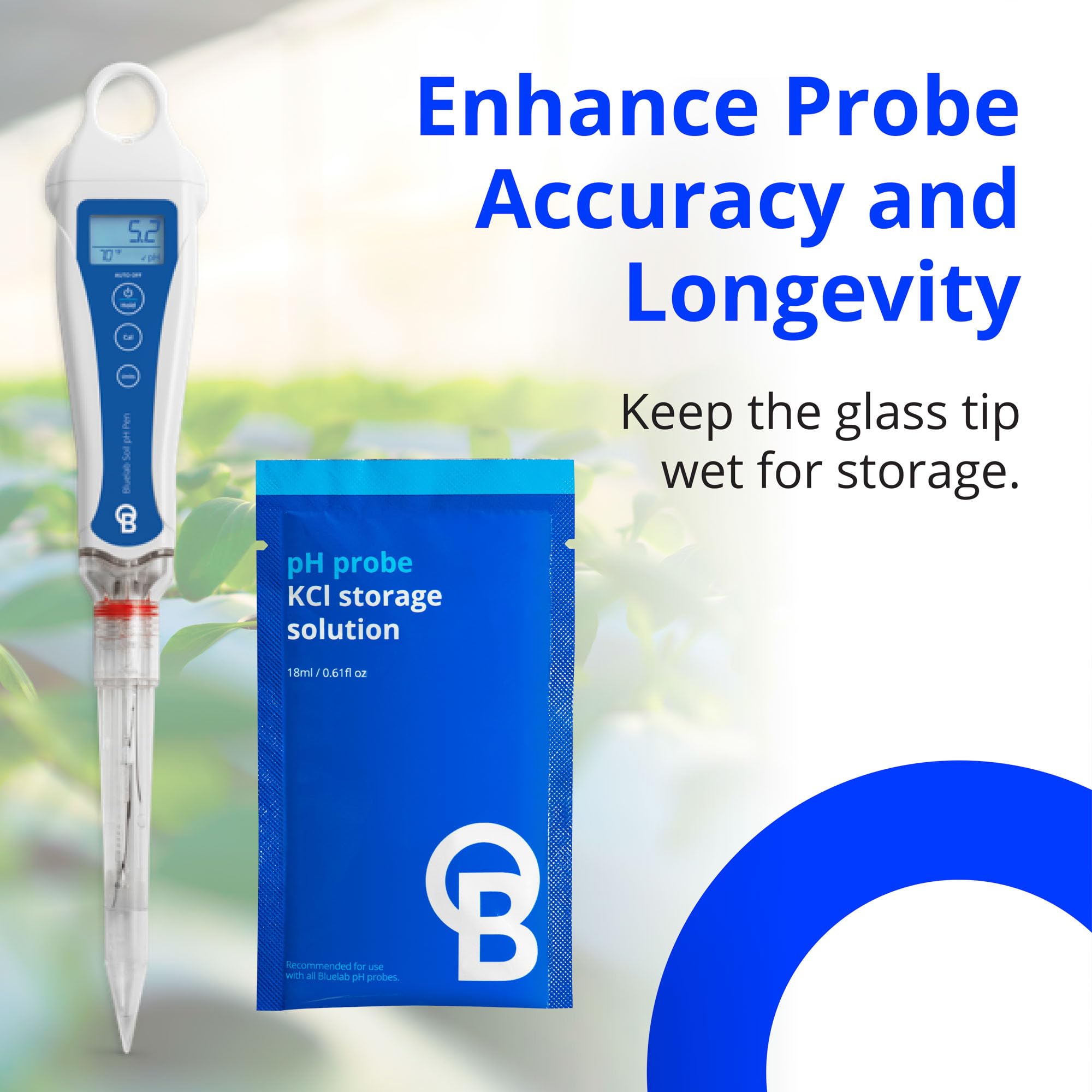 Bluelab KCl Storage Solution Sachets - Ideal for Maintaining pH Pens, pH Meters & pH Probes - Optimal Probe Care to Ensure Accurate Measurements with Regular Probe Hydration, 30 Sachet Box, 18ml Each