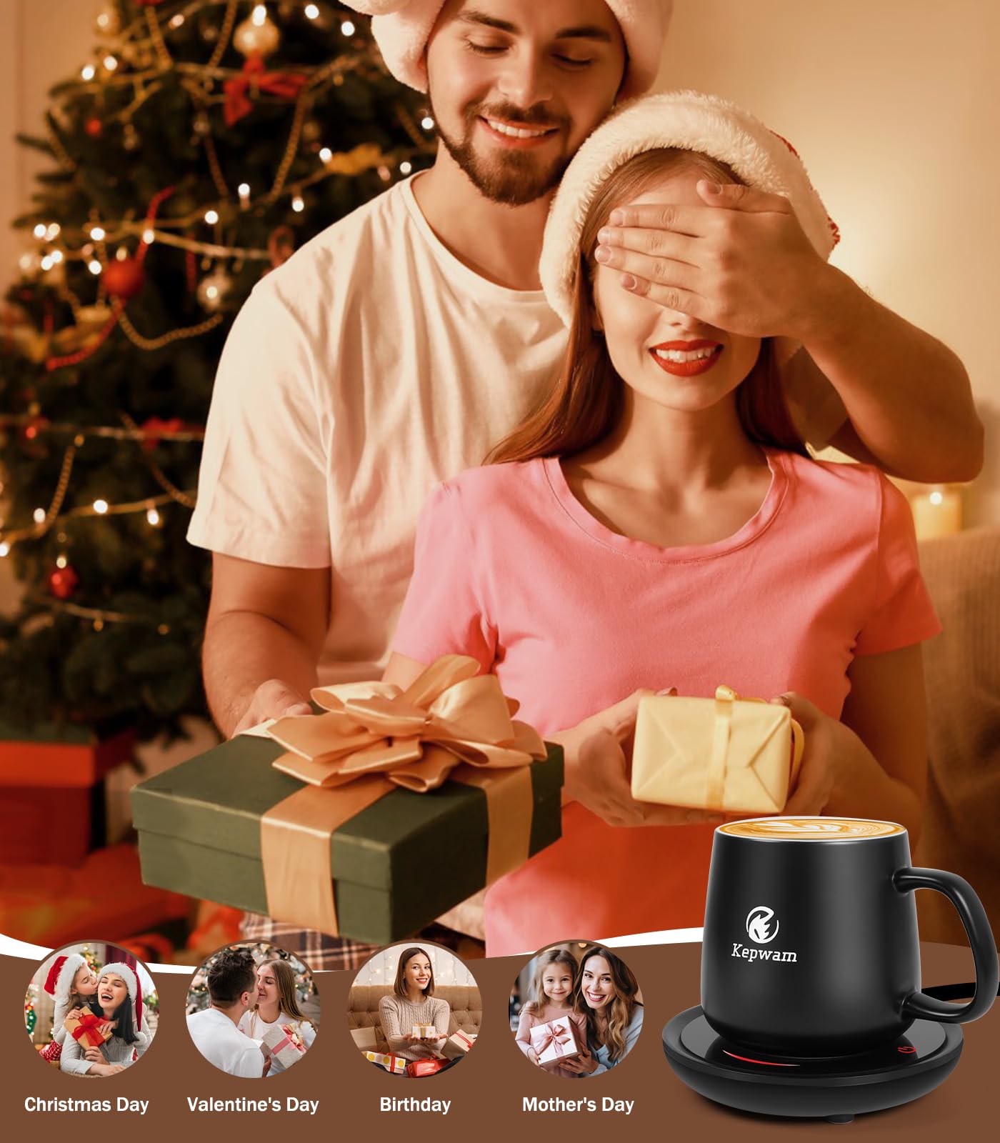 Coffee Mug Warmer & Mug Set with 2 Temp Settings, Coffee Lovers Present for Women Men, Coffee Cup Warmer with Auto Shut Off, Coffee Warmer for Christmas Day, Birthday, Valentine's Day Present