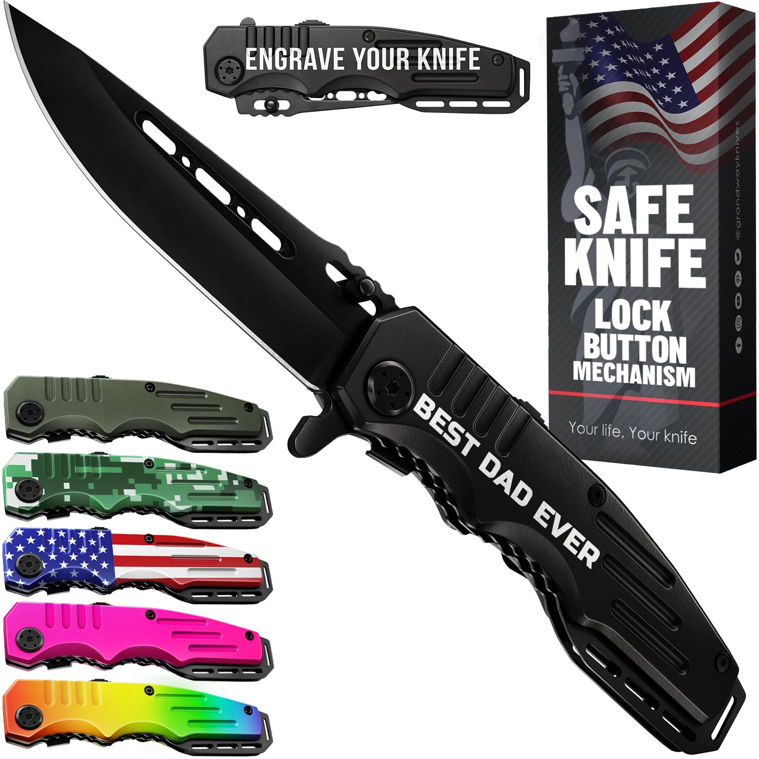 Gifts for Men - Stocking Stuffers for Adults - Mens Gifts Ideas - Cool Pocket Knife ‘BEST DAD EVER’ - Best Christmas Gifts for Dad Husband - Holiday Gift for Stepdad Father - 6681 BDE