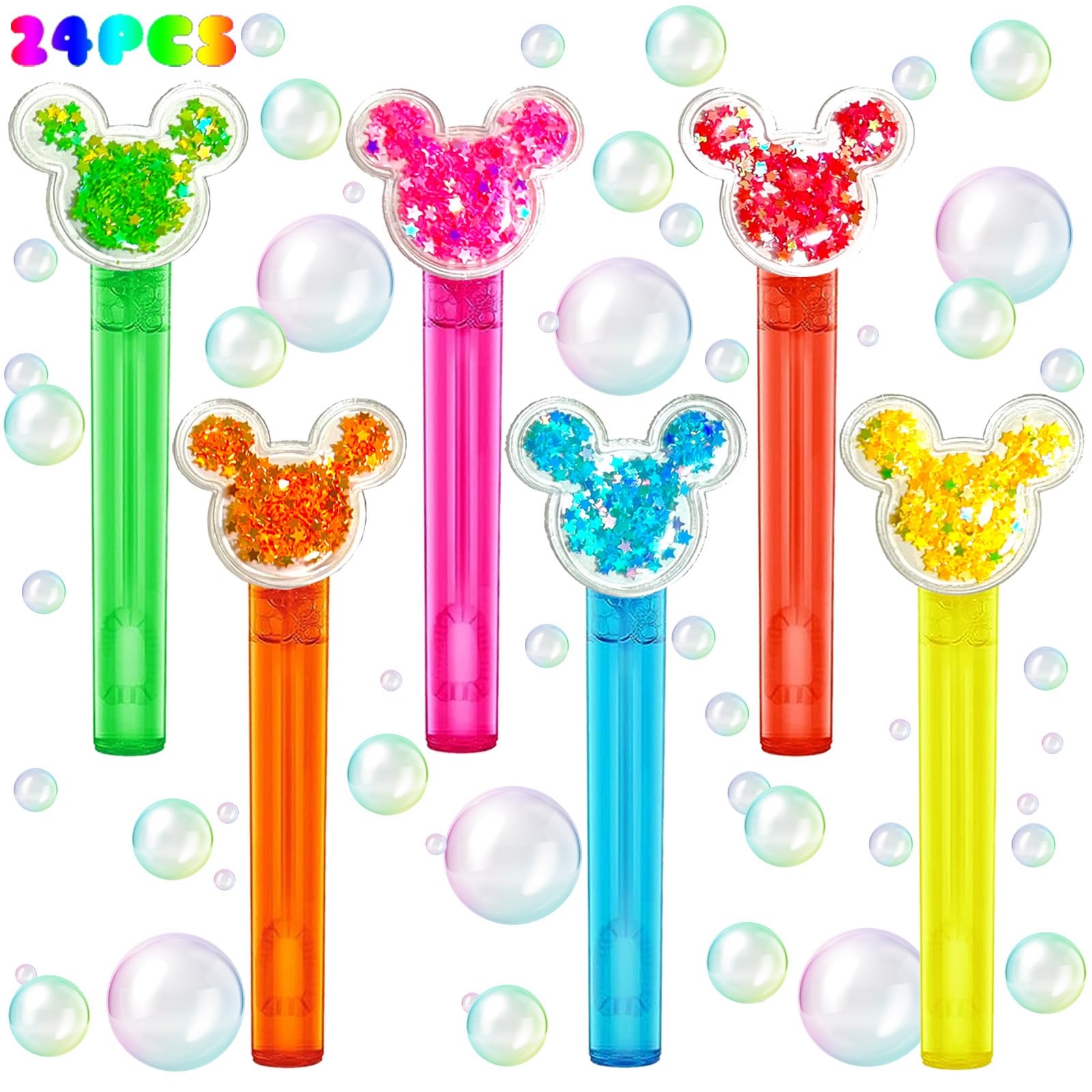 Generic Mouse Party Favors 24Pcs Glitter Mouse Bubble Wands for Kids Cute Mouse Ear Bubble Wand for Cartoon Mouse Theme Birthday Party Supplies Classroom Prizes Pinata Goodie Bag Stuffers Gifts