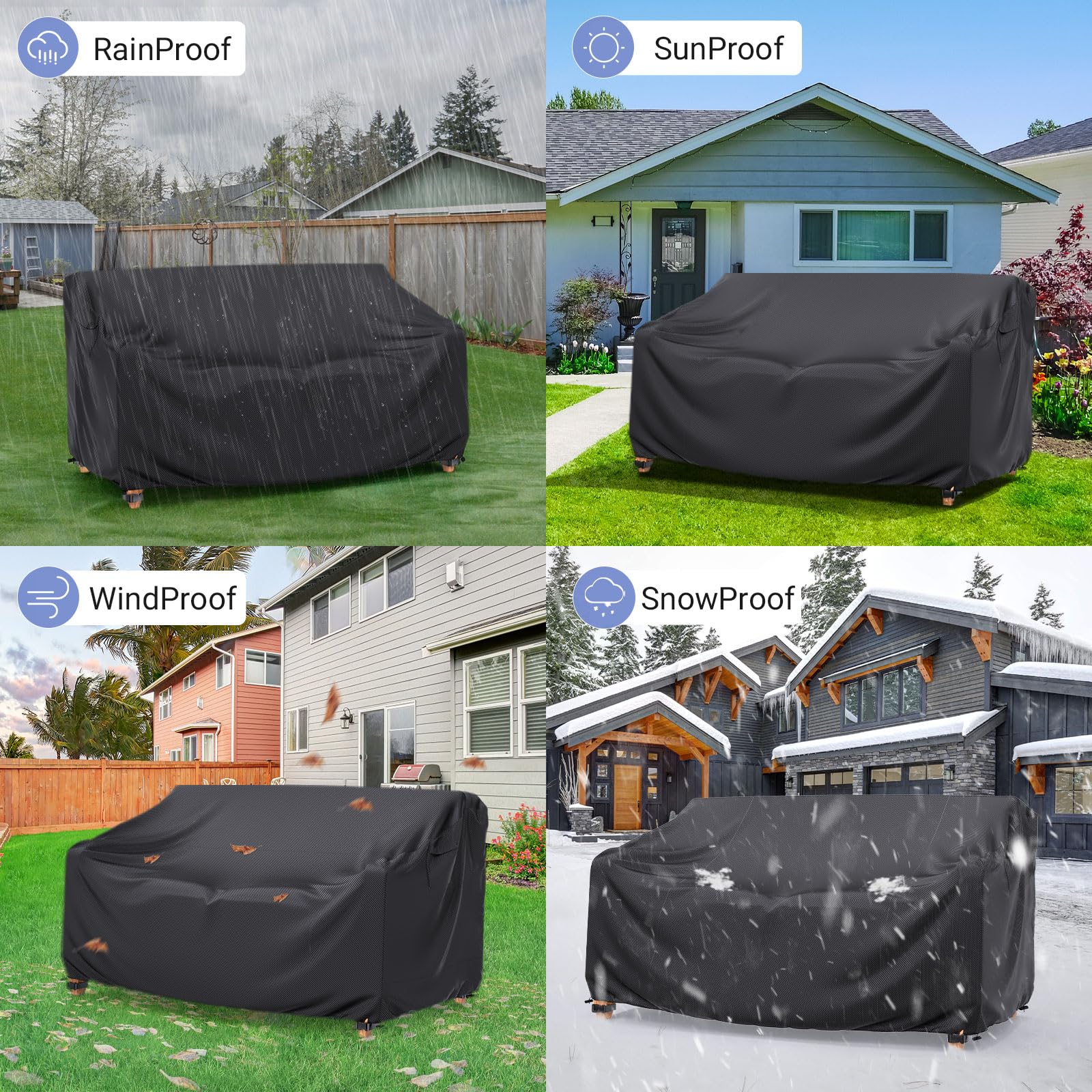 Gorpche Heavy Duty Outdoor Furniture Covers For Winter, Patio Sofa Cover, Patio Furniture Covers Waterproof, Patio Couch Loveseat Covers with Air Vent and Handles, 60" L×42" D×30" H, Black