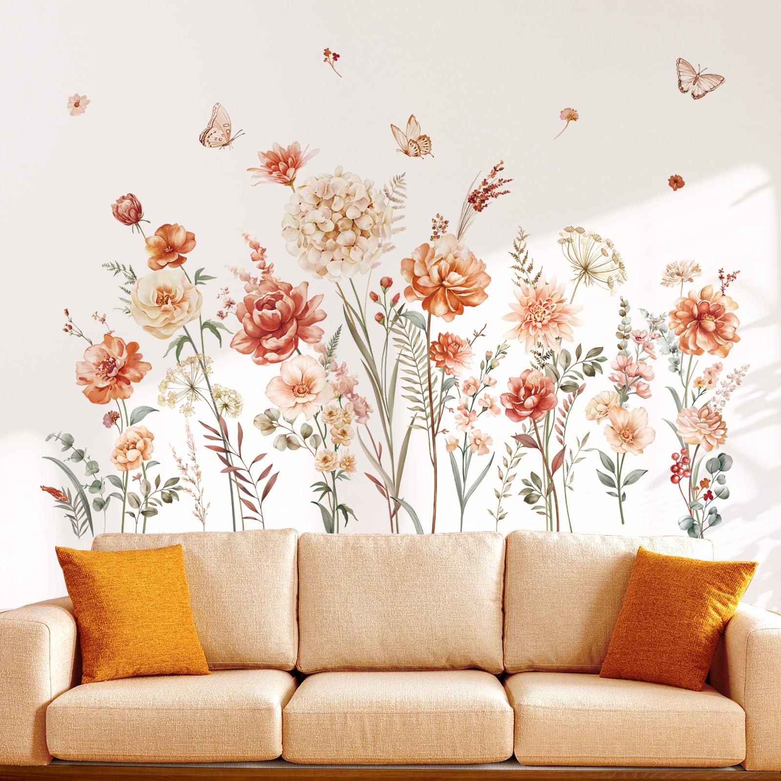 decalmile Boho Flower Wall Decals Wildflower Garden Floral Grass Wall Stickers Girls Bedroom Living Room Kitchen Wall Decor Gifts for Mom