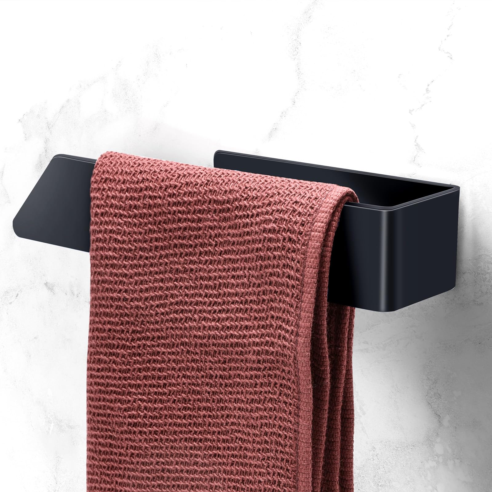 Towel Holder Self Adhesive Towel Rack 304 Stainless Steel Stick on Hand Towel Stand 8 Inch Heavy Duty Towel Hanger for Bathroom No Drilling Towel Bar Hardware Brushed Black 1 PCS