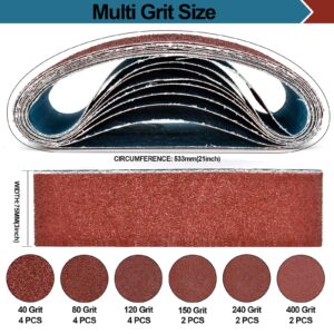 Trivd Frol 18Pcs 3 x 21 Inch Sanding Belts, 40/80/120/150/240/400 Assorted Grits Aluminum Oxide Sandpaper For Belt Sander Woodworking Metal Paint Polishing