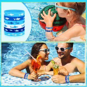 JUNEBRUSHS Shark Party Favors, 42pcs Ocean Sea Life Shark Silicone Bracelets Rubber Wristbands for Baby Shower Under The Sea Themed Kids Birthday Party Gift Decorations Supplies