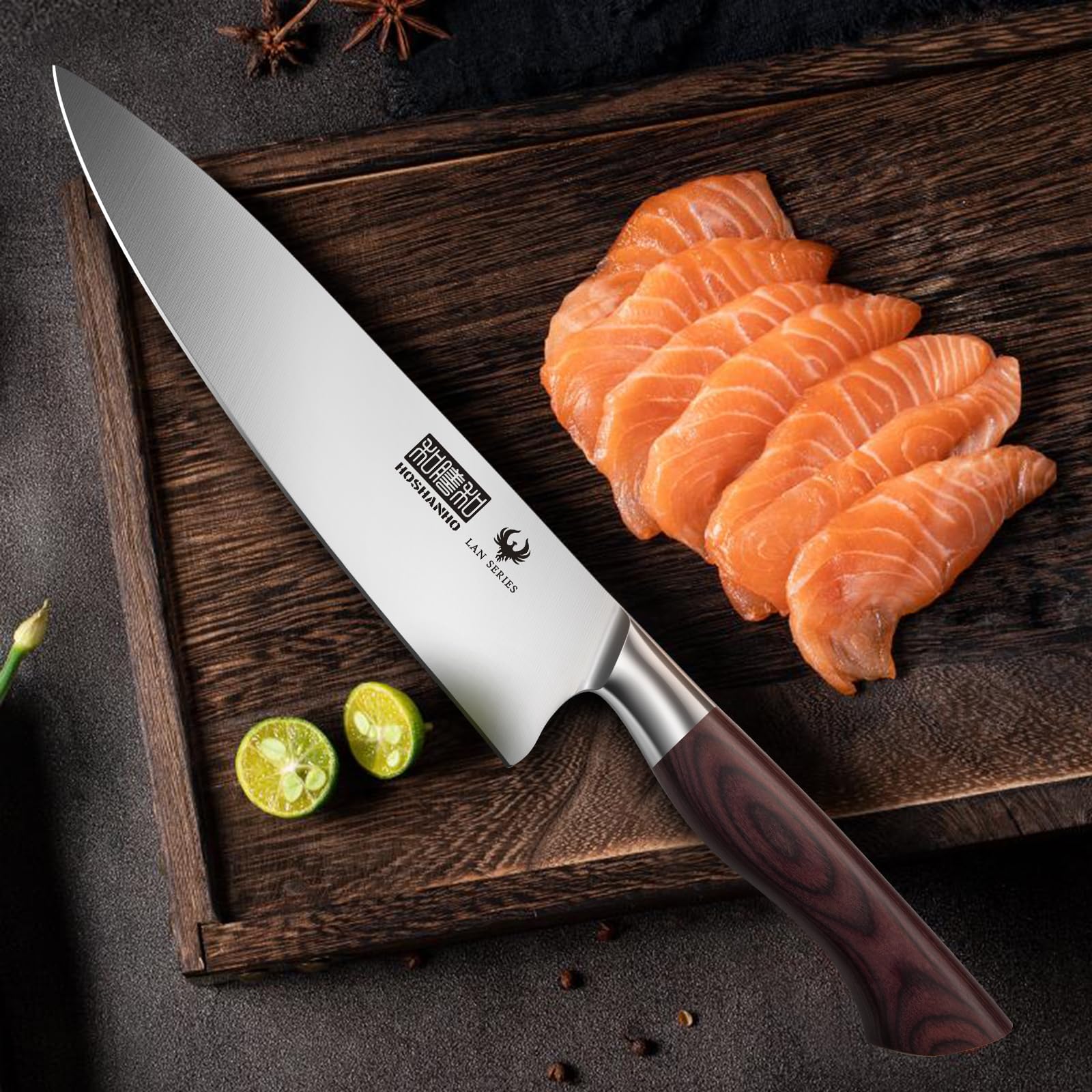 HOSHANHO 8 Inch Chef Knife for Cooking, Super Sharp German High Carbon Stainless Steel Kitchen Knife, Professional Japanese Knife with Durable Wood Handle