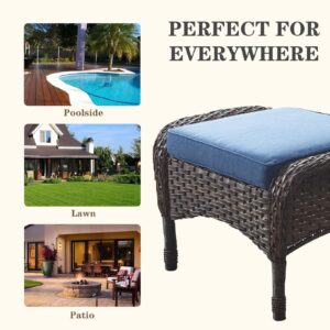 Belord Outdoor Ottomans for Patio Foot Rest - 25 Inch PE Wicker Foot Stool Set of 2 with Removable Cushions for Patio Furniture Sets,All Weather Rattan Ottoman for Balcony Deck Backyard Brown