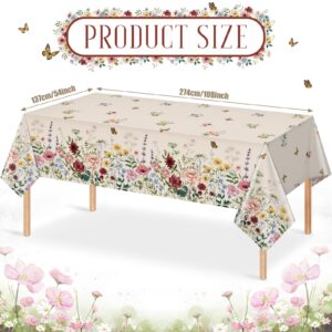 3 Pcs Spring Floral Tablecloth, Butterfly Wildflower Plastic Disposable Tablecloth Rectangle Table Covers for Easter, Birthday, Wedding, Mothers Day Tea Party Supplies and Decorations,54 x 108 Inch