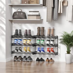 DEYILIAN Shoe Rack for Closet, 3 Tier Narrow Shoe Rack with Hook and Loop Sticky Adhesive Strips Shoe Shelf for Wall Mounted Shoe Rack, Slim Shoe Rack Space Saving Design Wall Shoe Organizer for RV