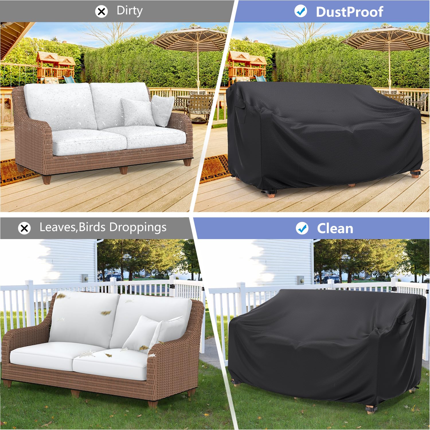 Gorpche Heavy Duty Outdoor Furniture Covers For Winter, Patio Sofa Cover, Patio Furniture Covers Waterproof, Patio Couch Loveseat Covers with Air Vent and Handles, 60" L×42" D×30" H, Black