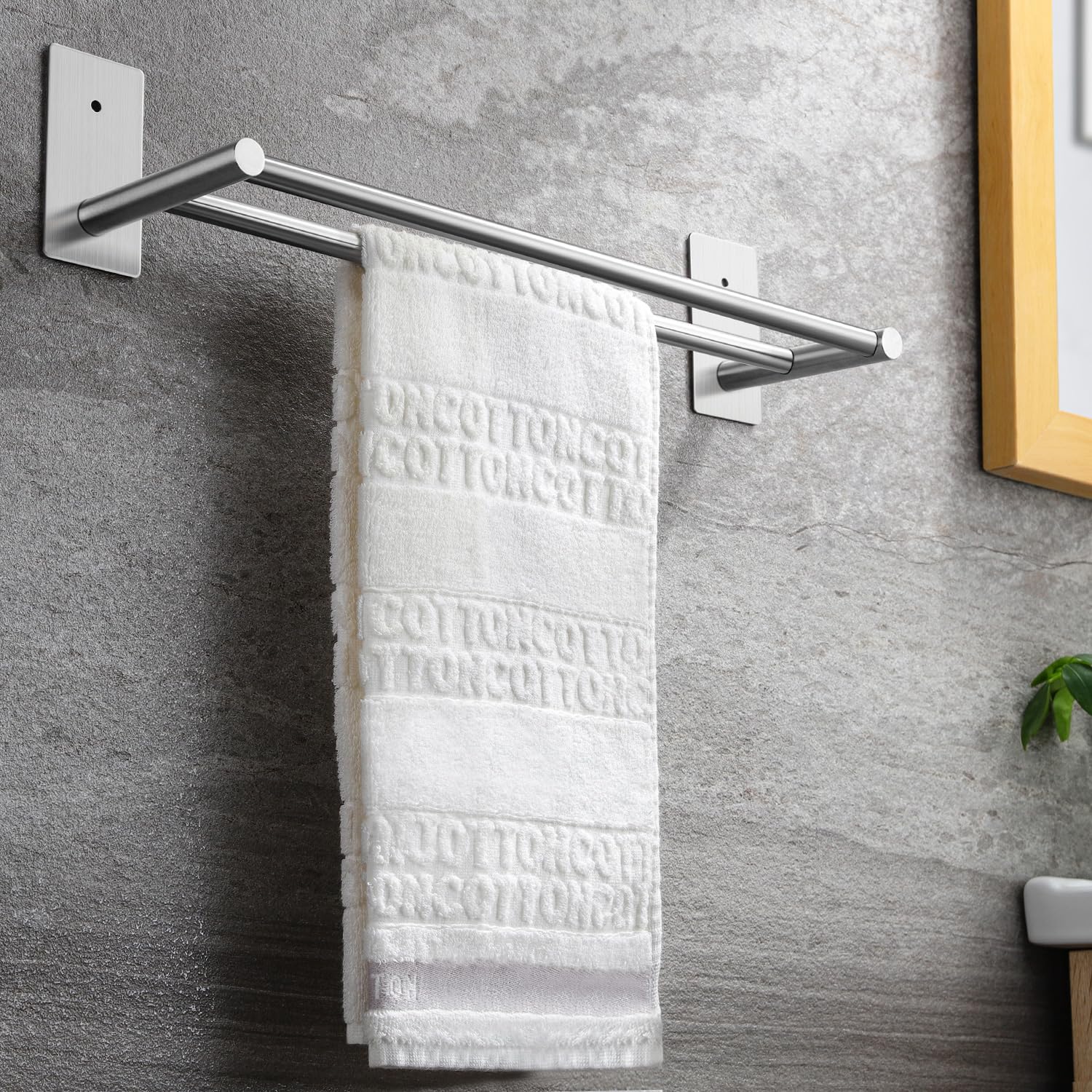 Taozun Self Adhesive 16-Inch Towel Holder Bathroom Double Towel Bar SUS304 Stainless Steel Towel Rail Stick On Wall