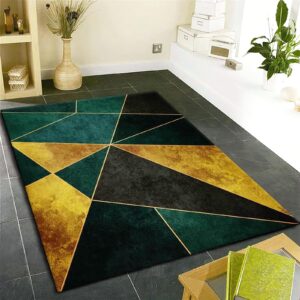 QUORIT Emerald Green Gold Marble Area Rug, Luxury Black Gold Geometric Non Slip Living Room Rugs, Easy Care Durable Carpet for Indoor Bedroom Office Decor Mat - 3 ft x 4 ft, Style-7