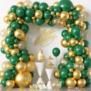 balloons garland arch kit gold and green, 18/12/10/5 inch green metal gold latex balloon set with gold confetti balloons for graduation baby shower wedding birthday anniversary bachelorette supplies