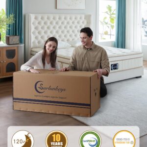 SURLUNKEYS Gel Foam Hybrid Mattress - Euro Top 14 Inch Cal King Mattress with Pocket Spring for Motion Isolating, Medium Firm Mattress in a Box, 120-night Trial