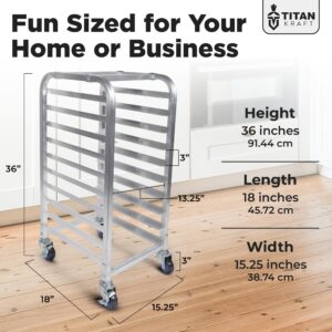 TITAN KRAFT 10-Tier Half Sheet Pan Rack - Commercial Aluminum Baking Sheet Rack for 18" x 13" Sheets/Pan, Speed Rack with Lockable Casters for Kitchens - Baking Sheet NOT Included - 18" x 15.25" x 36"