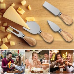 Wekvgz Cheese Knife Set, 4 Small Stainless Steel Charcuterie Board Utensils with Magnetic Acacia Wood Holder, Cheese Cutter Set (A)