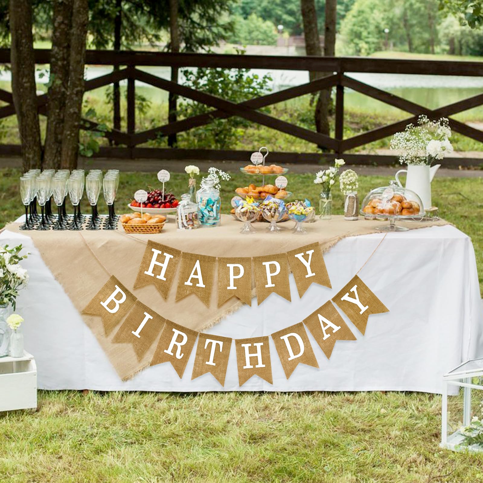 Anwyll Happy Birthday Banner,Burlap Birthday Banner Bunting,Pre-Strung Happy Birthday Party Decorations,Rustic Happy Birthday Banner Sign for Women Men Birthday Celebration Party Decor Indoor Outdoor