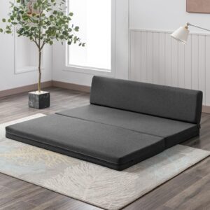 CECER Twin Size Folding Sofa Bed,Twin Bed Mattress Folding Foam Mattress，Upholstered Convertible Floor Mattress，Fold Down Guest Sofa Bed for Living Room/Office/Apartment（Dark Grey）