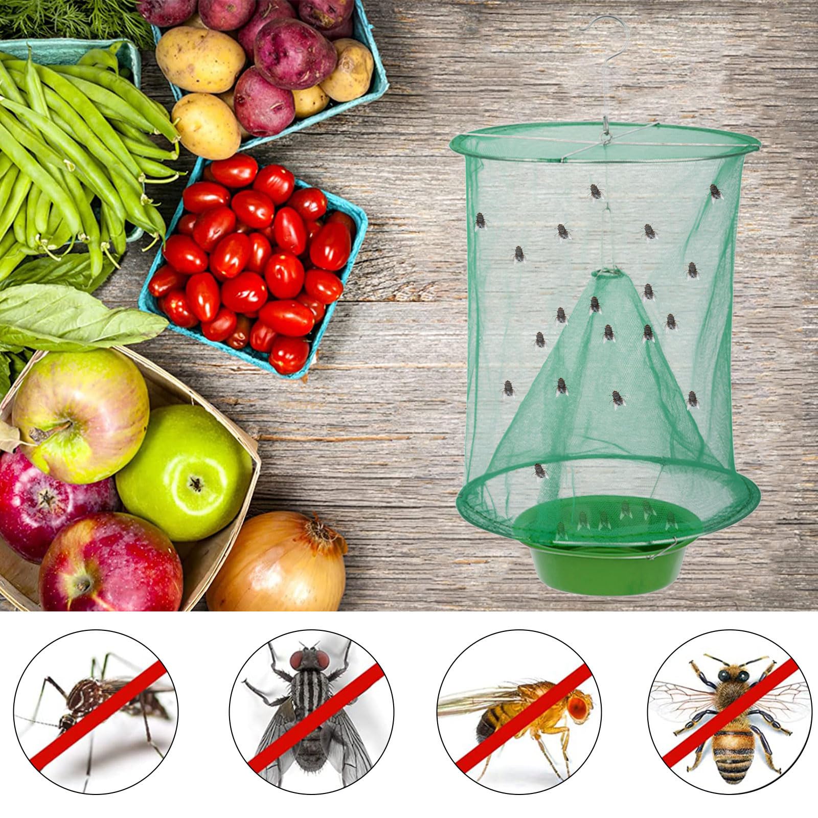 Ranch Fly Trap with Bait Tray, Reusable Fly Traps Fly Catcher Cage for Indoor or Outdoor Family Farms, Park, Restaurants (6 Pack) 01